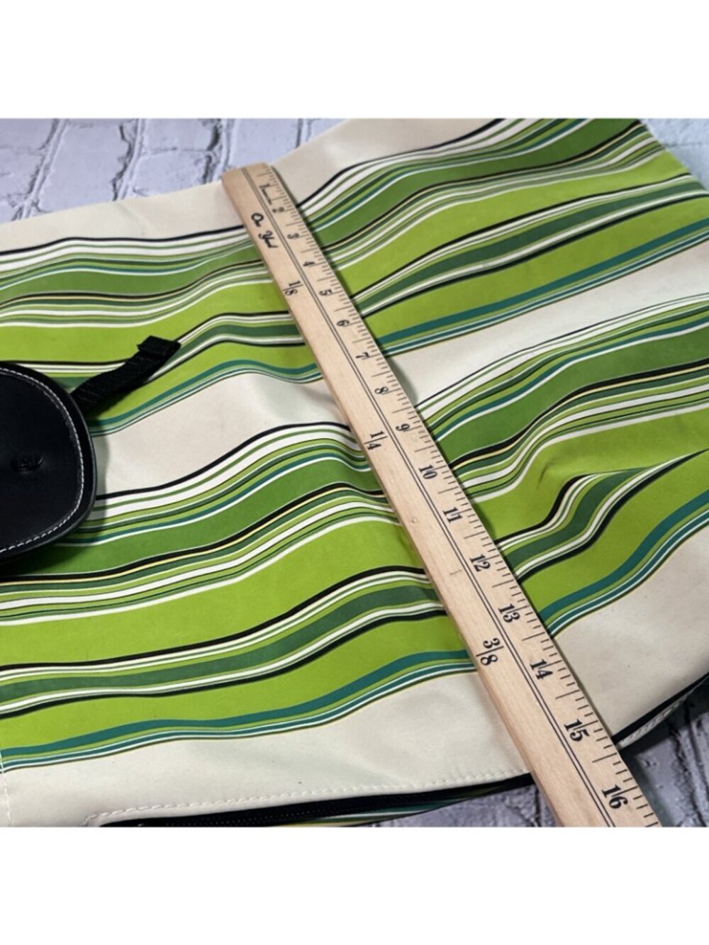 Twos Company Stripe Packable Beach Backpack Tote Vegan Green Black - Picture 8 of 13